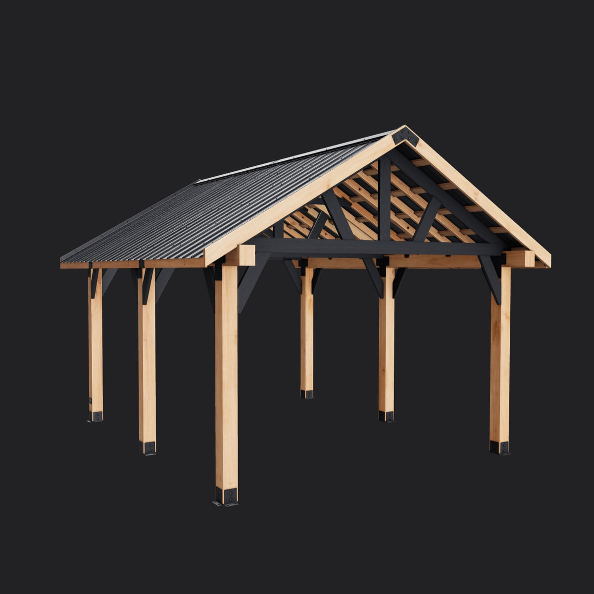 Lodge | 16x14 Cedar and Steel Gazebo with Steel Roof