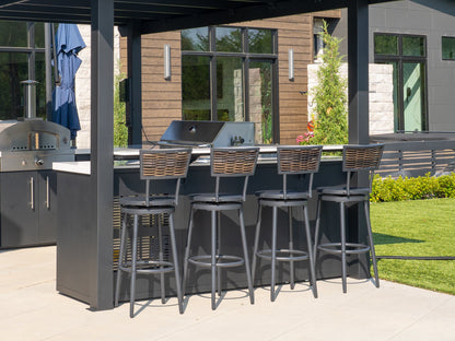 Edgemont Bay | U-Shape Outdoor Kitchen with Bar Seating, Griddle & Pizza Oven