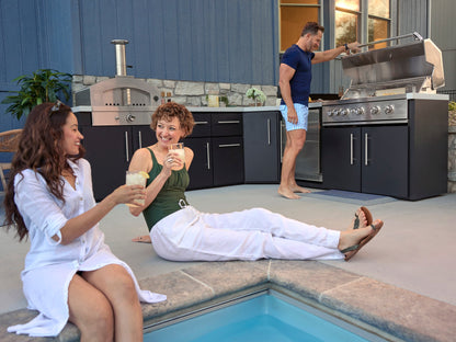 Emory | Corner Outdoor Kitchen Island with Built-In Griddle & Pizza Oven