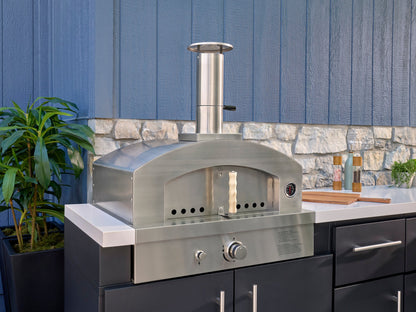 Emory | Corner Outdoor Kitchen Island with Built-In Griddle & Pizza Oven
