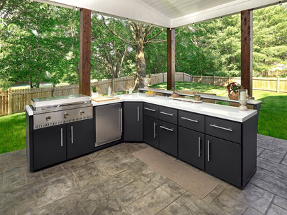 Emory | Corner Outdoor Kitchen Island with Bar Seating & Built-In Griddle – Left