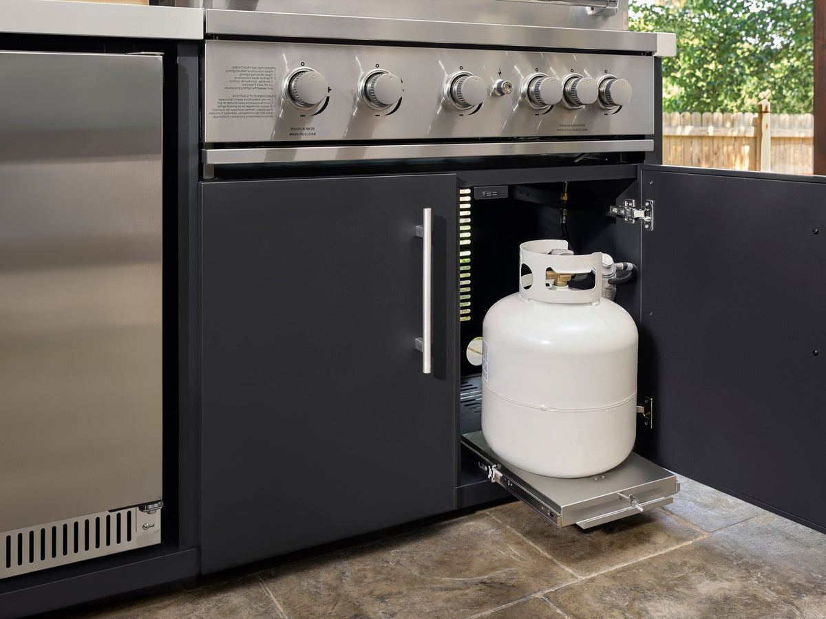 Emory | Corner Outdoor Kitchen Island with Bar Seating & Built-In Griddle – Right