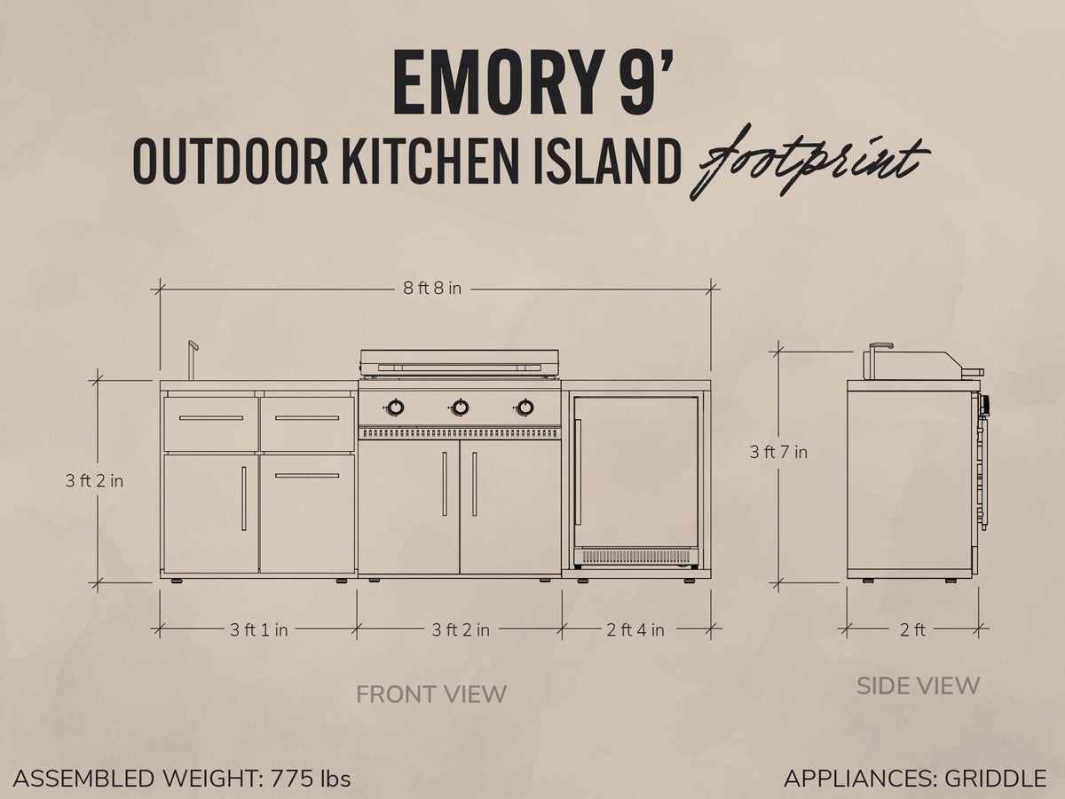 Emory | 9-Foot Outdoor Kitchen Island with Built-In Griddle