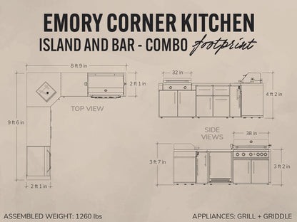 Emory | Corner Outdoor Kitchen Island with Built-In Grill & Griddle