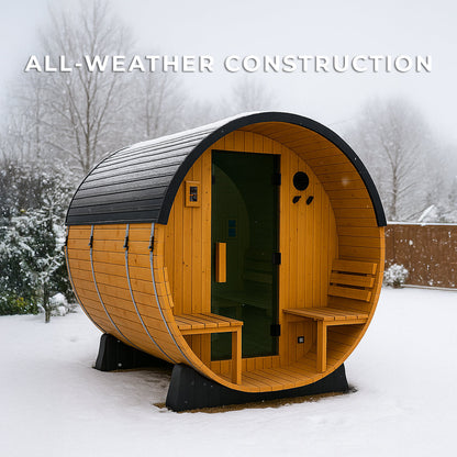 Paxton Outdoor Barrel Sauna with Porch – 4-6 Person