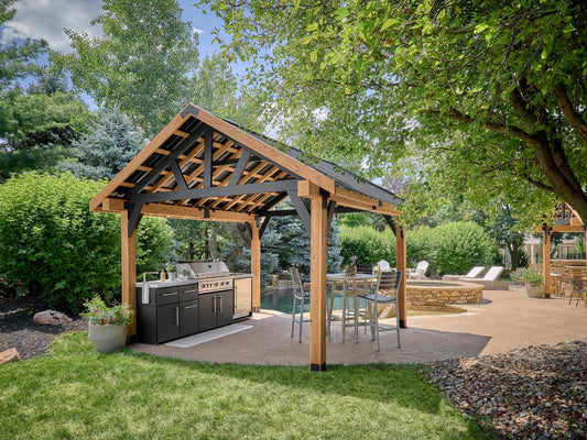 Lodge | 14x14 Cedar and Steel Gazebo with Steel Roof