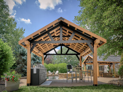 Lodge | 14x14 Cedar and Steel Gazebo with Steel Roof