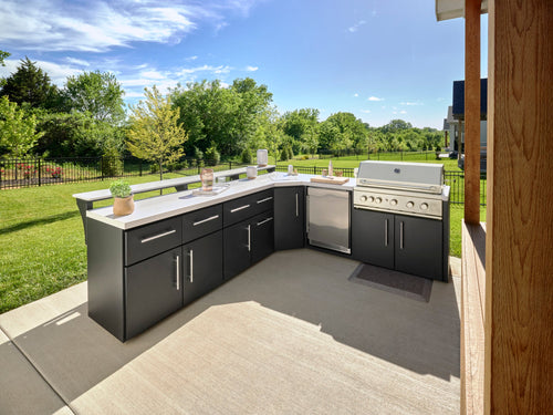 Emory | Corner Outdoor Kitchen Island with Bar Seating & Built-In Grill – Right