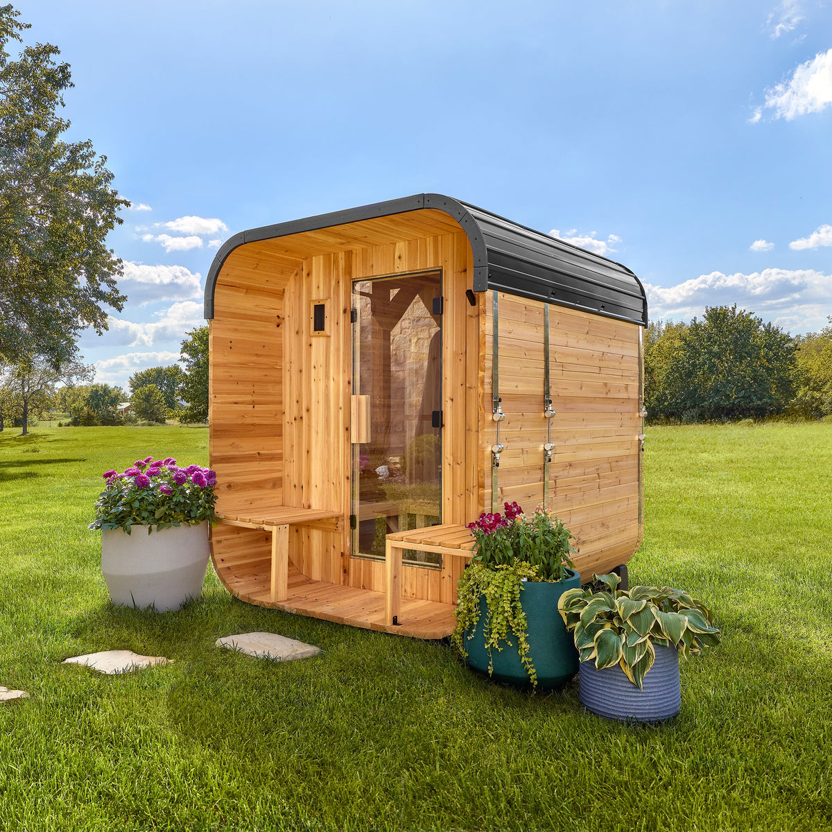 Lennon Outdoor Cube Sauna with Porch – 2-4 Person