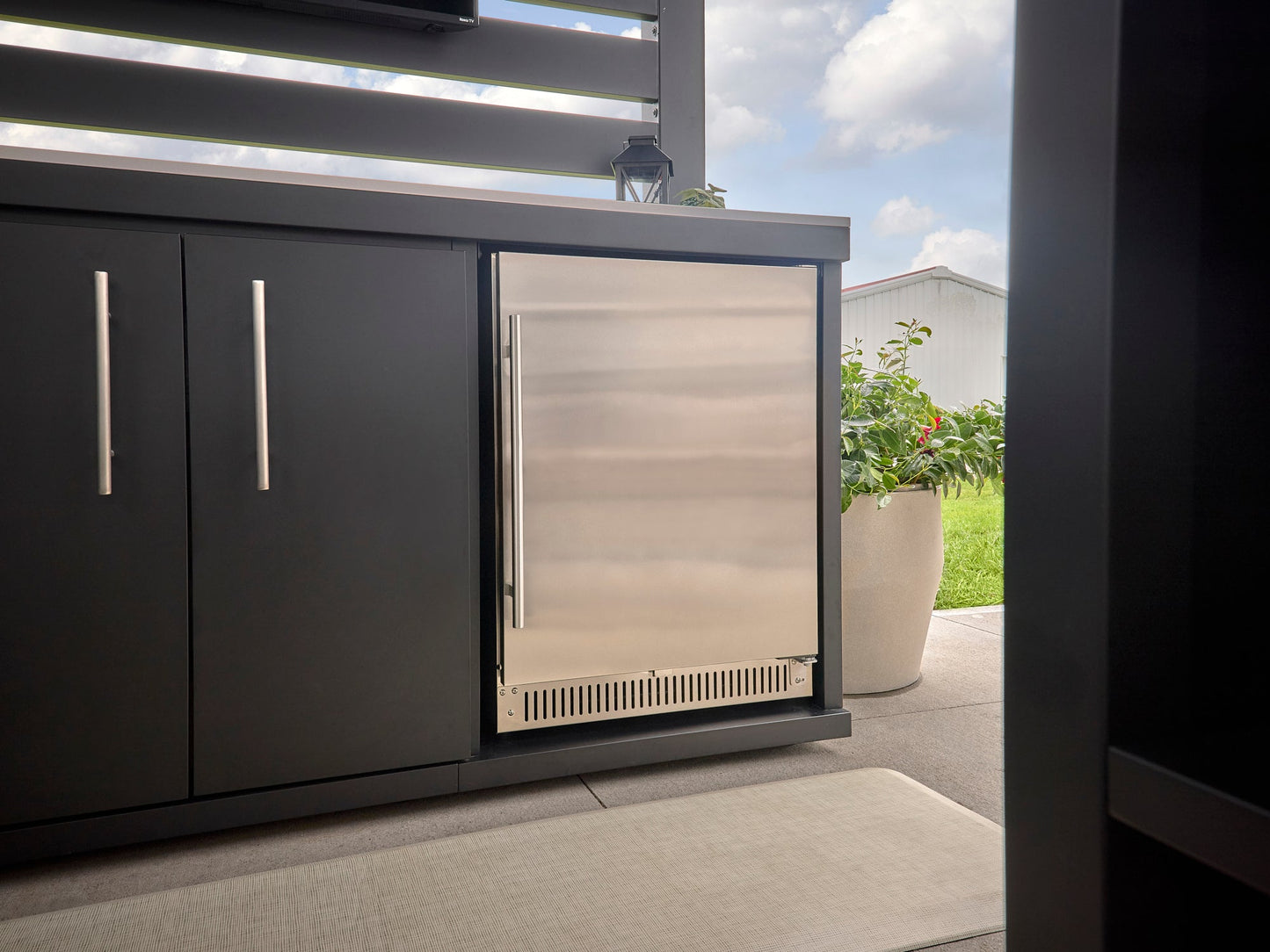 Langston | Covered Appliance-Ready Outdoor Kitchen with Refrigerator & Sink