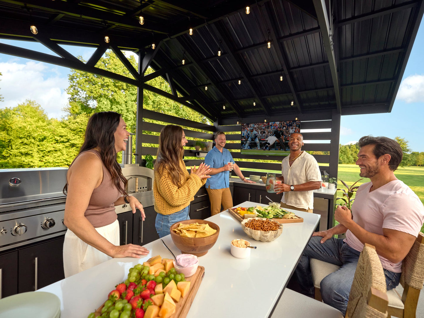 Langston | Covered Walk-In Outdoor Kitchen with Built-In Grill & Pizza Oven