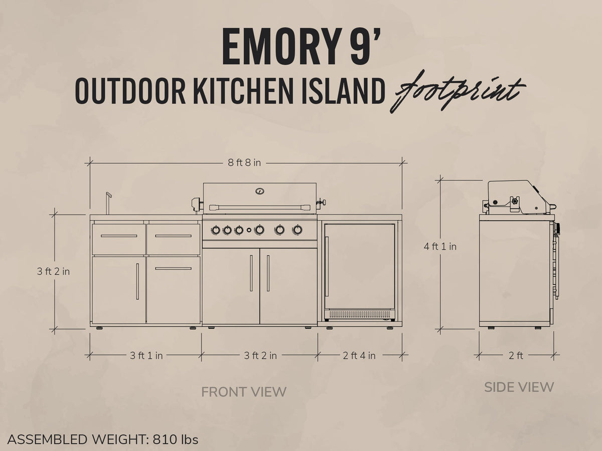 Emory | 9-Foot Outdoor Kitchen Island with Built-In Grill