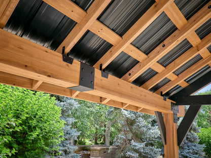 Lodge | 14x14 Cedar and Steel Gazebo with Steel Roof